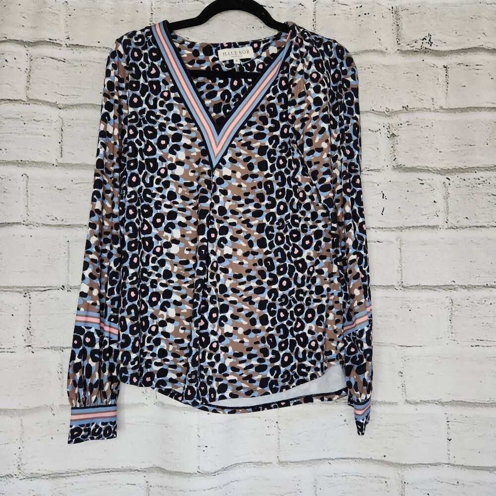 Hale Bob Womens Multicolor Leopard Print Long Sleeve Jane Jersey Top Medium